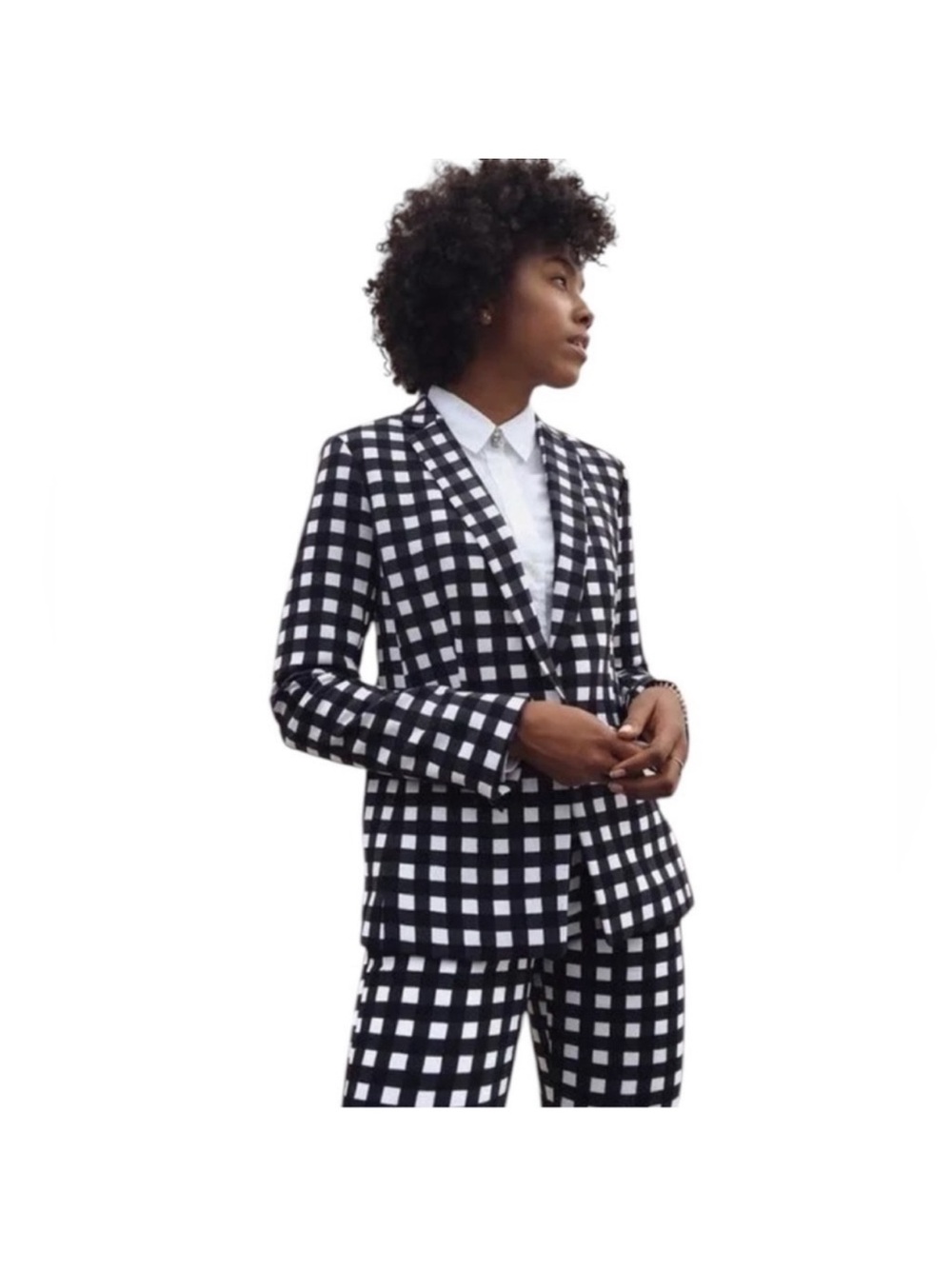 Banana Republic gingham black white contemporary check blazer size 10 petite